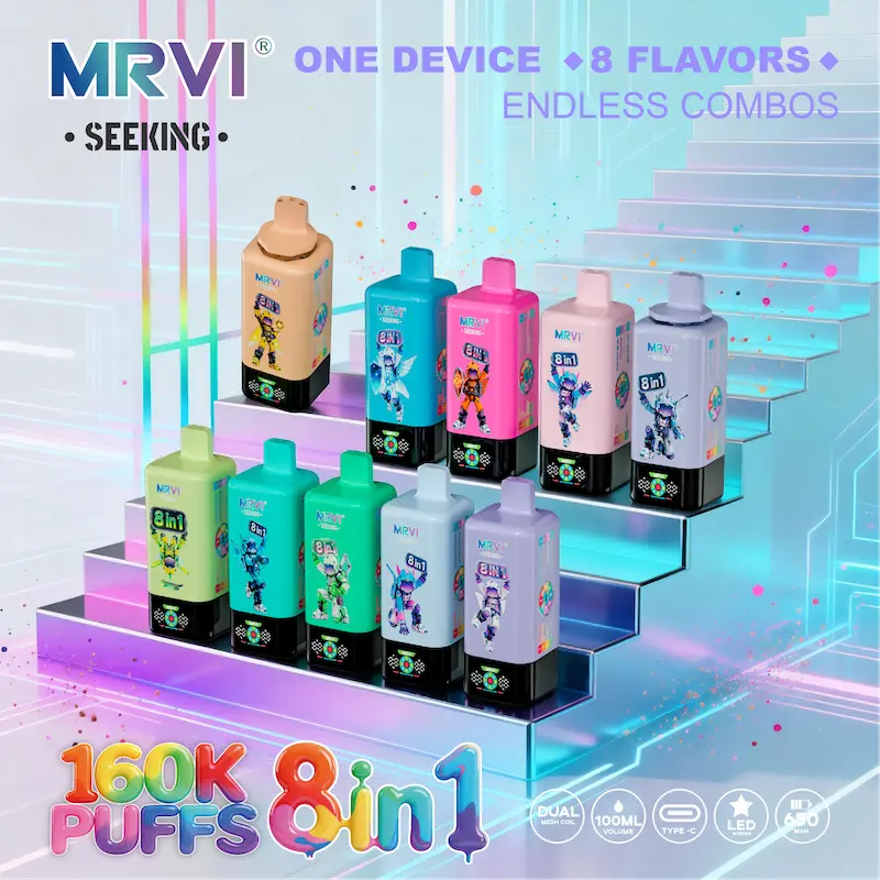 MRVI 160K Puffs Disposable Vape – SEEKING 10 Flavors 8 in 1 , 100mL E-Liquid Dual Mesh Coil Type-C Charging 