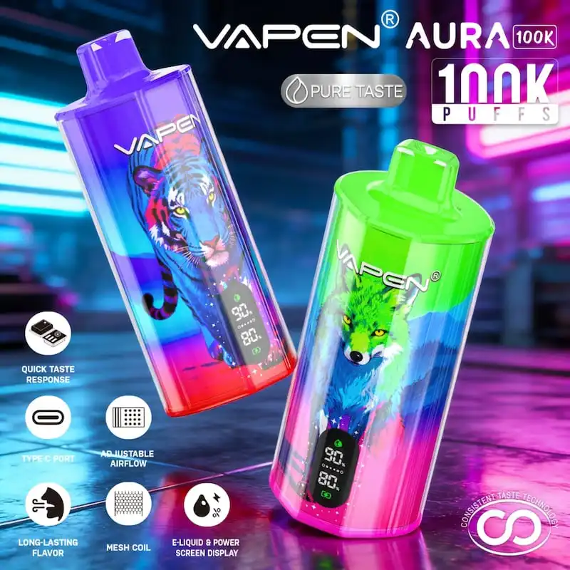 VAPEN AURA 100Kパフの卸売パッケージとデバイス。
