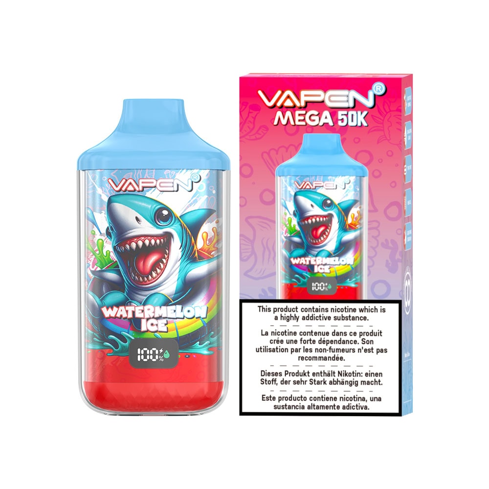 VAPEN MEGA 50000 potahů, 50 tisíc jednorázových vaporizérů | 650mAh Typ-C | 2% a 5% nikotinu | Síťovaná spirálka a displej