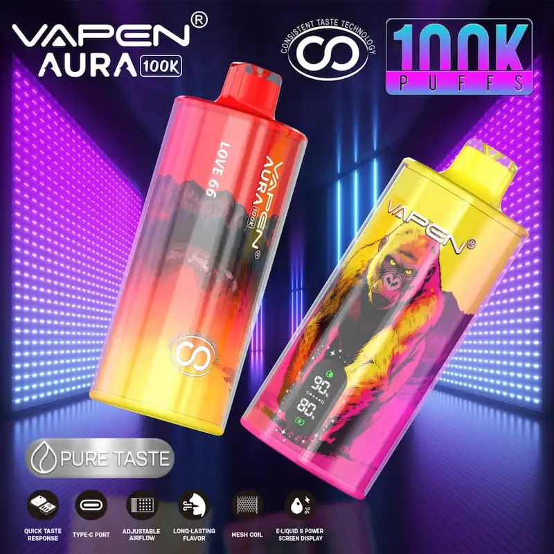 VAPEN AURA 100Kパフの卸売パッケージとデバイス。