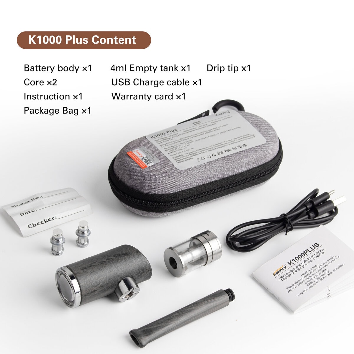 Kamry K1000 Plus E-Pipe Starter Kit – Wood Grain / Black Wood | 30-35W | 18350 Battery | 2ml/4ml Tank | Mesh Coil | Adjustable Airflow


