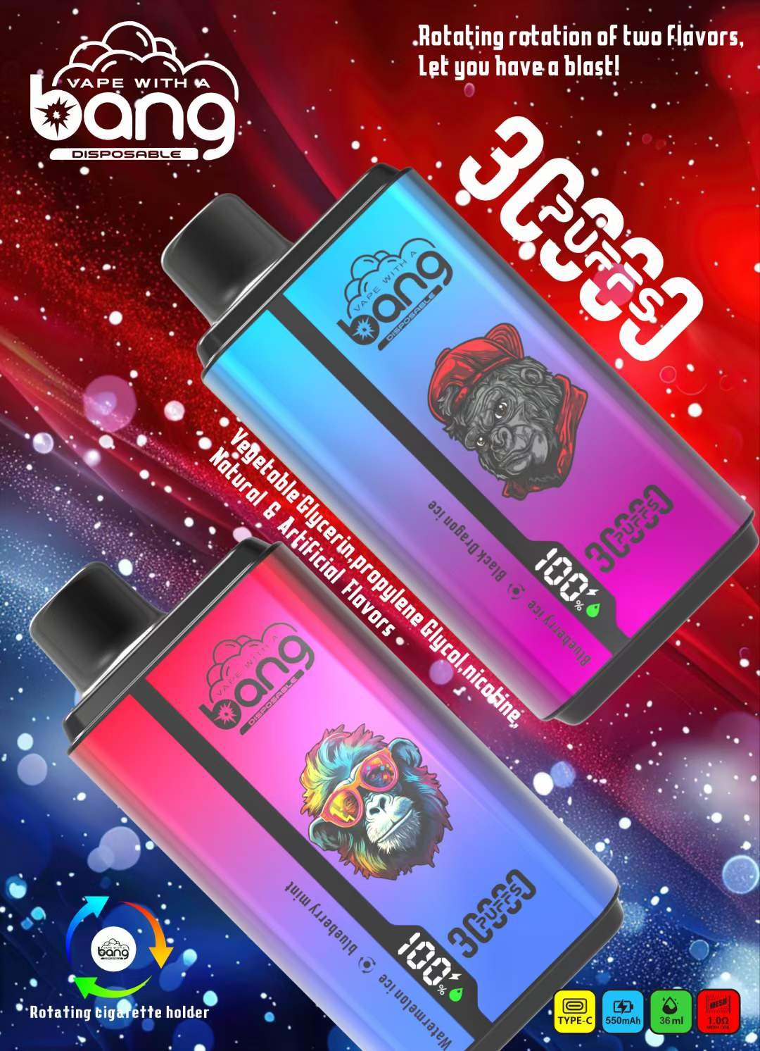 Bang 30000 Puffs Disposable Vape Dual Pod Dual Flavors Puff 30k ...