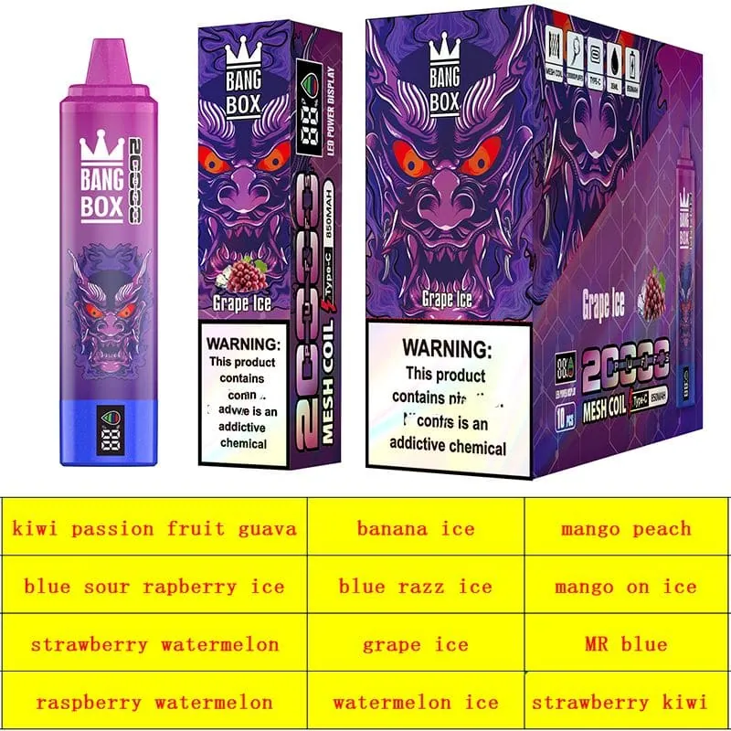 Bang Box 20000 Disposable Vapes Pen 26ml E Cigarette DUAL MESH Recharge Mesh Coil Vape Puff 20000