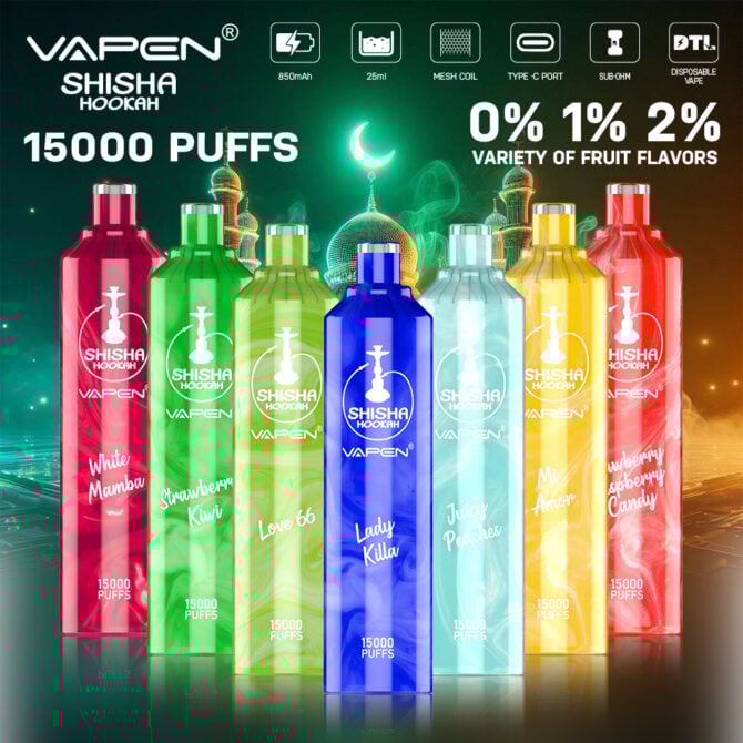 VAPEN SHISHA HOOKAH 15000 Puffs e cigarettes eu local warehouse Direct-to-lung (DTL) puff 15k vape stores