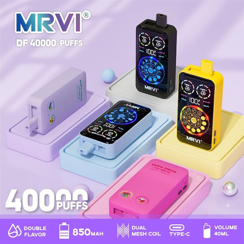 MRVI DF 40000 Puffs df40000 40k vape doppio sapore 40ml 2% 5% 850mAh schermo intero Dual Mesh Coil svapo usa e getta