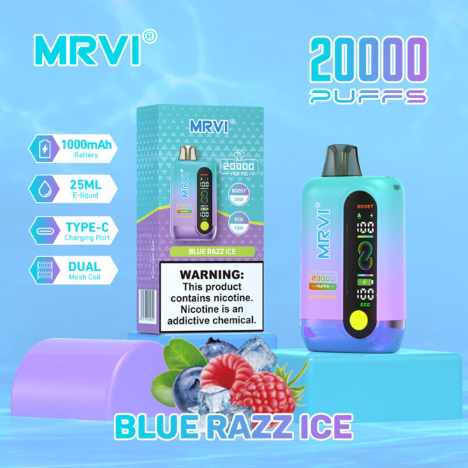 mrvi 20000 puff vape blue razz ice
