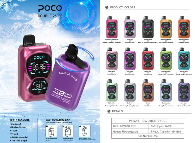 POCO Double 26000 Puffs two Flavors Disposable Vape vaper max Electronic Cigarette Wholesale