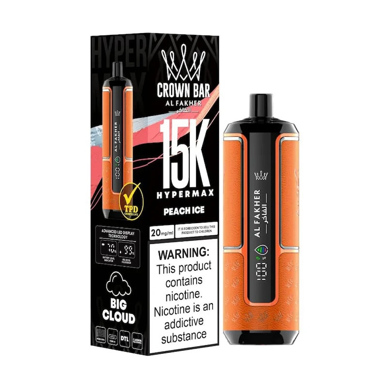 Al Fakher Crown Bar Hypermax 15k Peach Ice Vivivapes Al Fakher Hypermax 15000 PUFF
