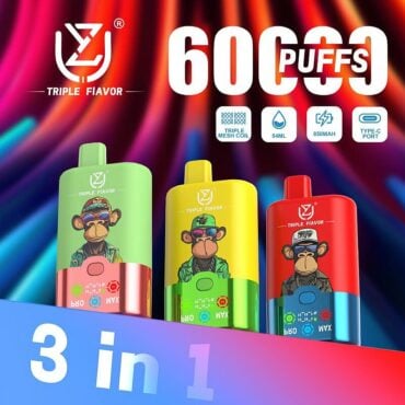 UZY Triple Flavor 60000 Puffs Vape 3 in 1 Disposable E Cigarette with Smart LED Display