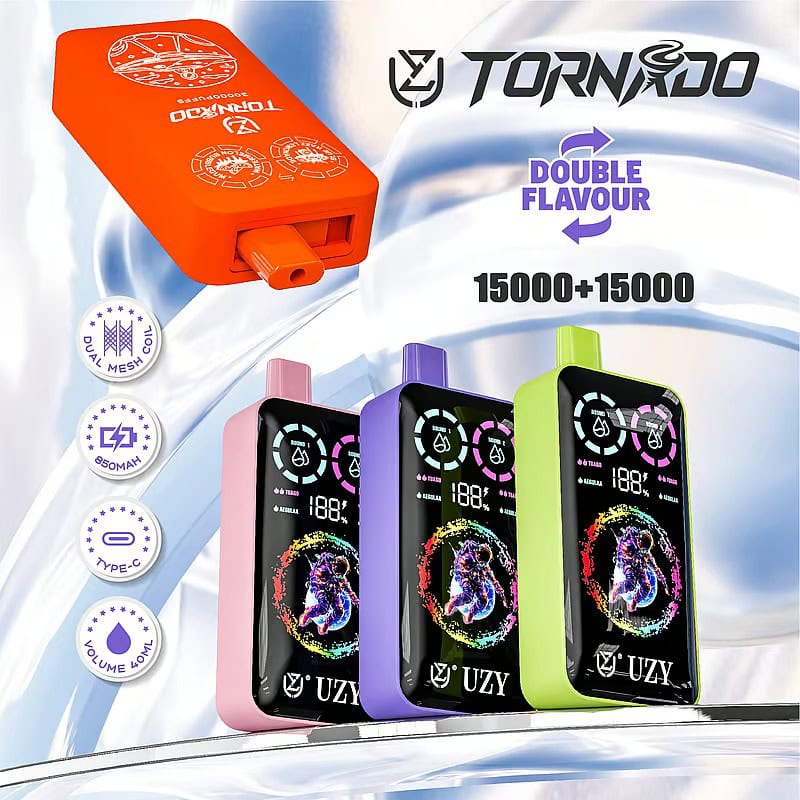 UZY Tornado 30k UZY Tornado 30000 Puffs 30k Vape Recarregável - Loja Online | 0%-5% Nicotina | Sabor Duplo
