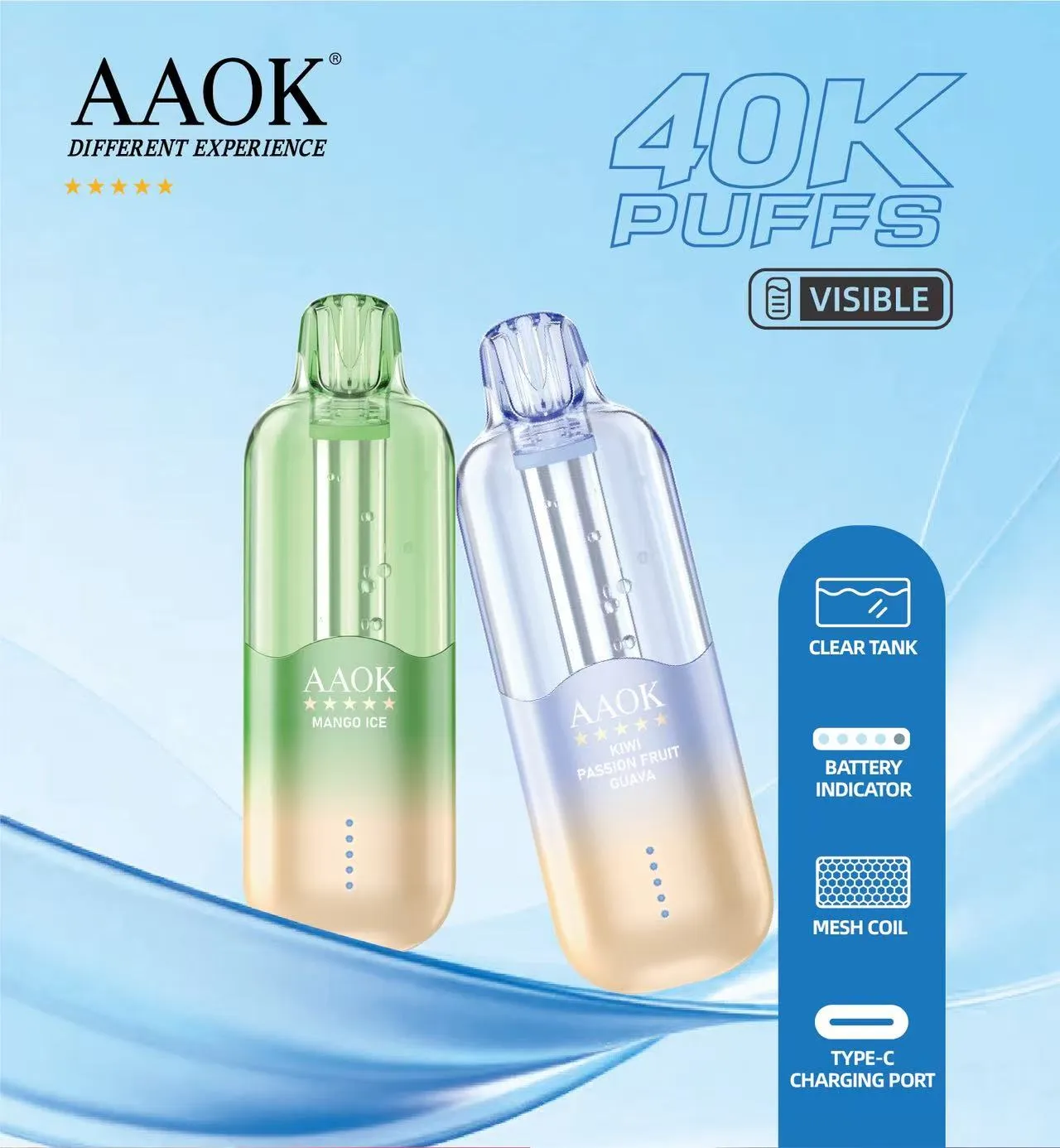 High capacity AAOK 40k puff vape compared with standard disposable vape devices