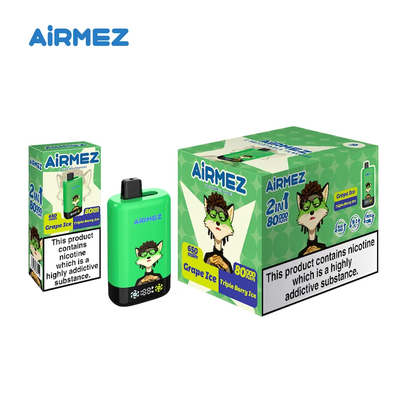 AIRMEZ 2IN1 Grape Ice Triple Berry Ice Vivivapes 10 pieces display box packaging of Airmez 2in1 80K Pro disposable vapes