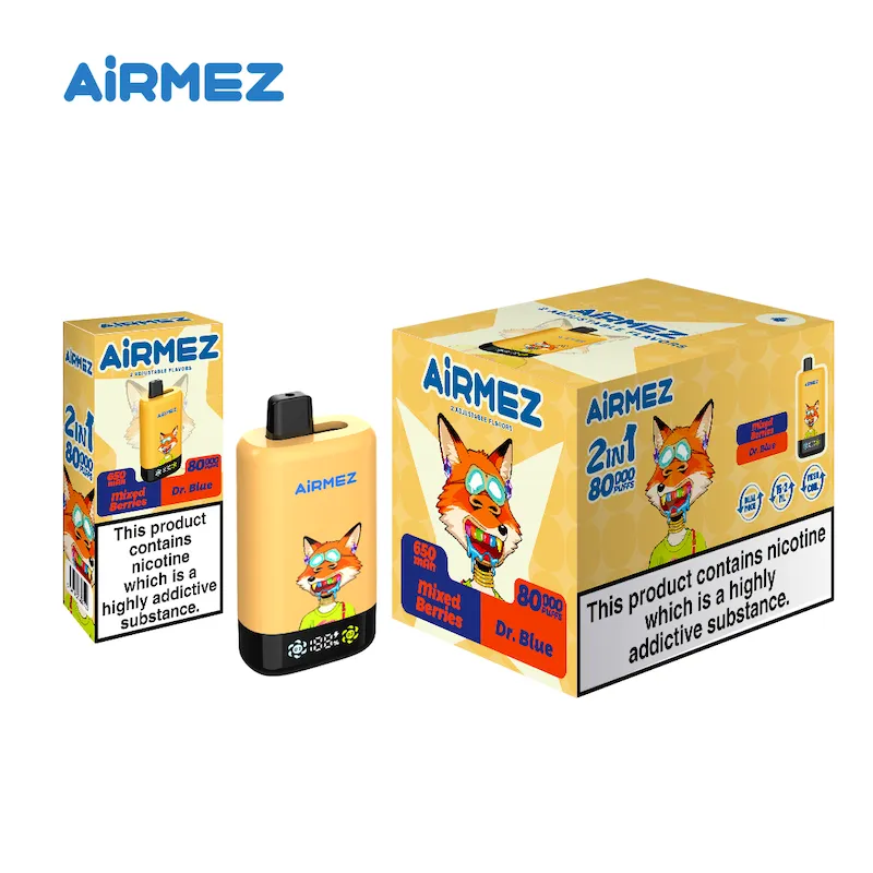 AIRMEZ 2IN1 Mixed Berries Dr. Blue Vivivapes Bulk wholesale shipping carton containing 200pcs Airmez 2in1 80K Pro vapes 24kg
