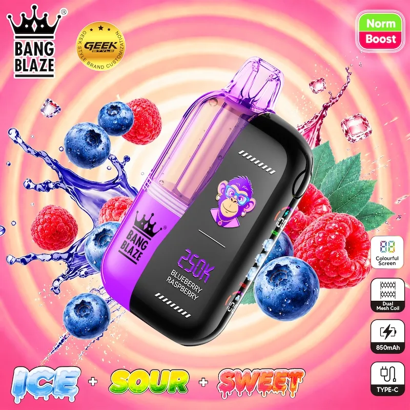 BANG Blaze 250k Nicotine Strengths Vivivapes BANG Blaze 250k 5% Nicotine Salt Option Packaging