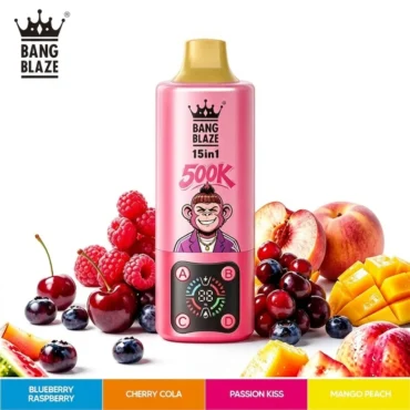 Gemini Generated Image u0d80yu0d80yu0d8 Vivivapes Bulk box packaging of BANG BLAZE 500K 15 in 1 disposable vapes for wholesale supplier orders.
