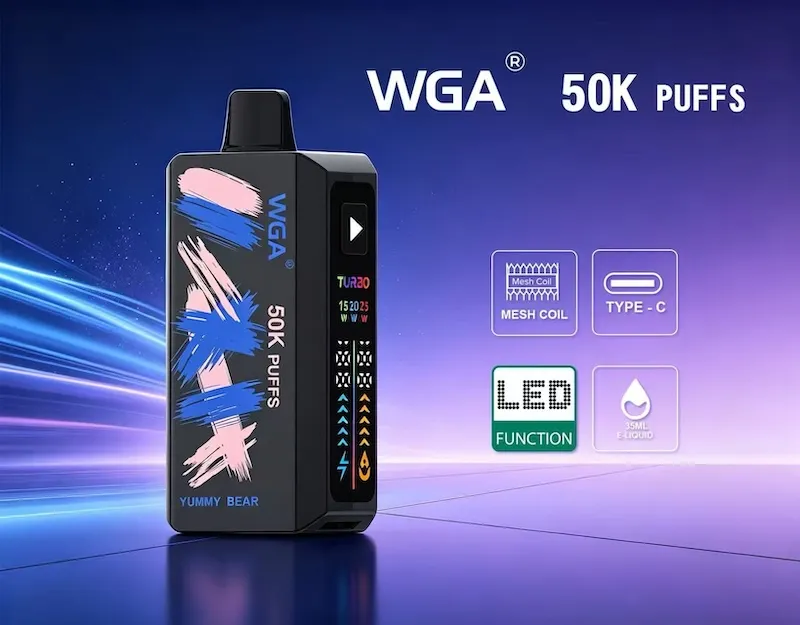 Three-stage power adjustment switch on WGA 50K puffs disposable vape for wattage control