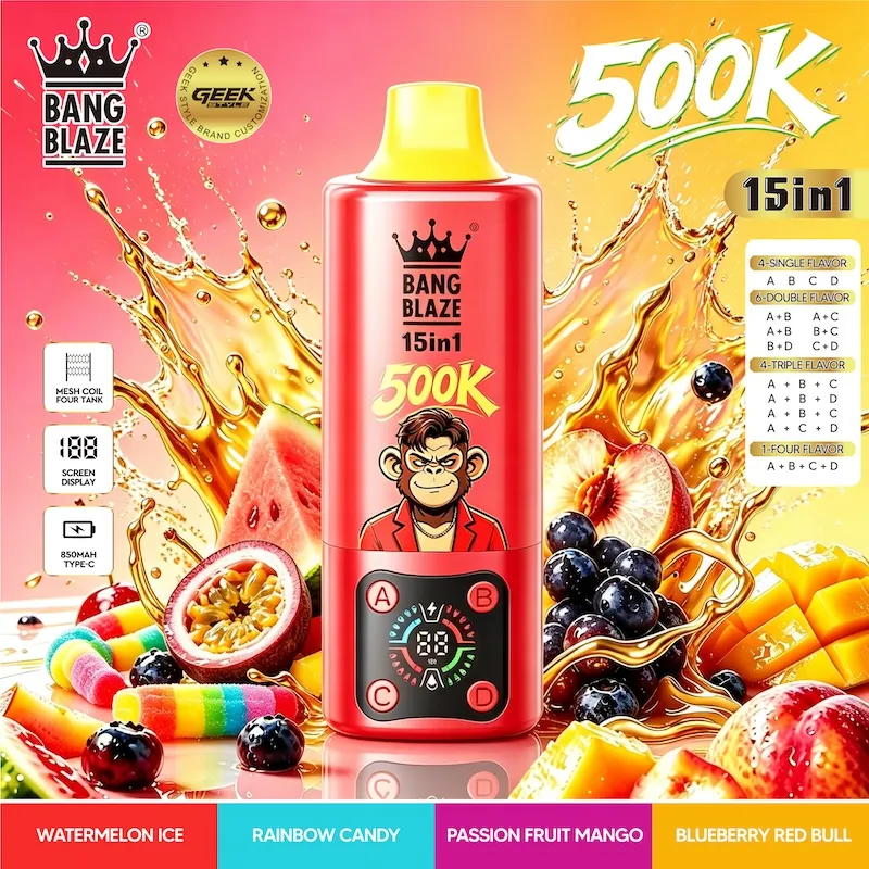 bang legend 500k 15 in 1 flavors Vivivapes Mesh coil three tank system inside the BANG Legend 500K 15 in 1 disposable vape for flavor purity