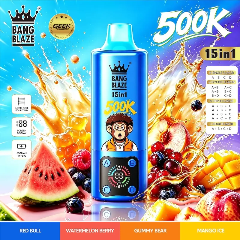 bang legend 500k 15 in 1 rechargeable Vivivapes 850mAh rechargeable battery and Type-C fast charging port on BANG BLAZE 500K 15 in 1 vape pod.