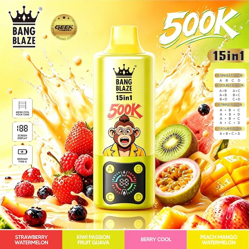 bang legend 500k 15in1 Vivivapes BANG BLAZE 500K vape available in 0% 2% 3% 5% nicotine salt strength variations.