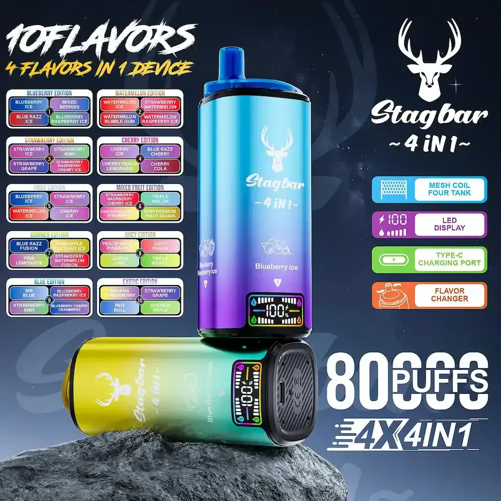 Stag Bar 80000 80k Puffs rechargeable vape LCD display 