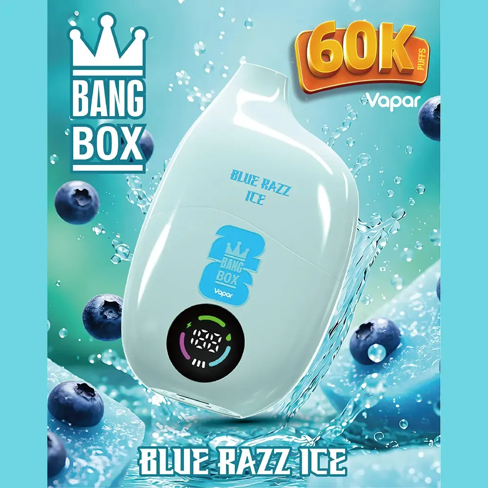 imgi 118 24hvape bang box 60000 blue razz ice.jpg Vivivapes Buy Bang Box 60000 disposable vape online with 40ml e-liquid capacity front view