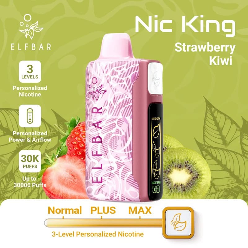 imgi 120 StrawberryKiwi 50eaaae9 2ed2 4a39 a64d Elf Bar Nic King 30000 30k Puffs Disposable Vape Rechargeable Elfbar Vape Wholesale