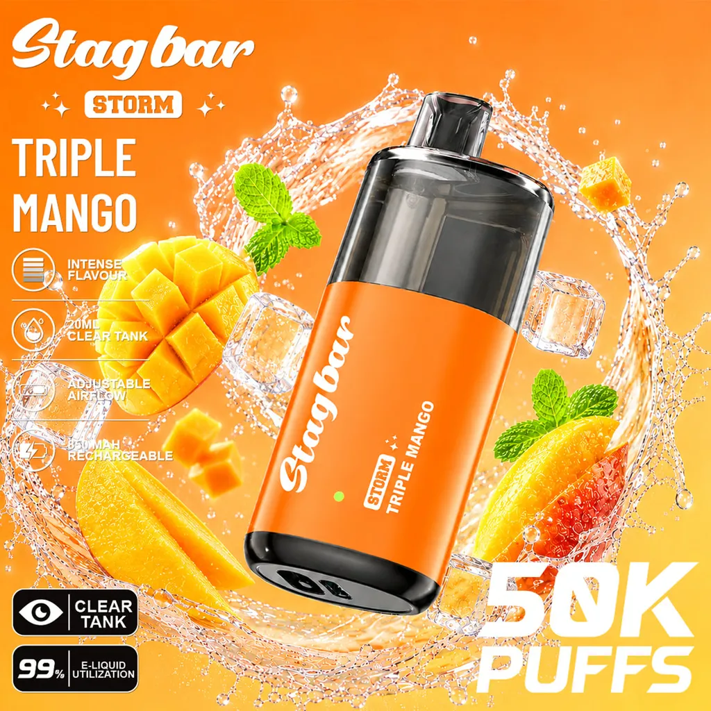 imgi 122 Triple Mango 1 Vivivapes STAG BAR Storm 50000 Puffs Stagbar 50k Disposable Vape 20ml Clear Tank EU Stock