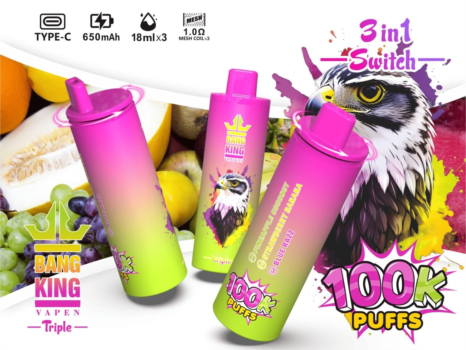 Bang King Triple 100000 Puffs Kit – The 54ml Beast with Triple Flavor Switching