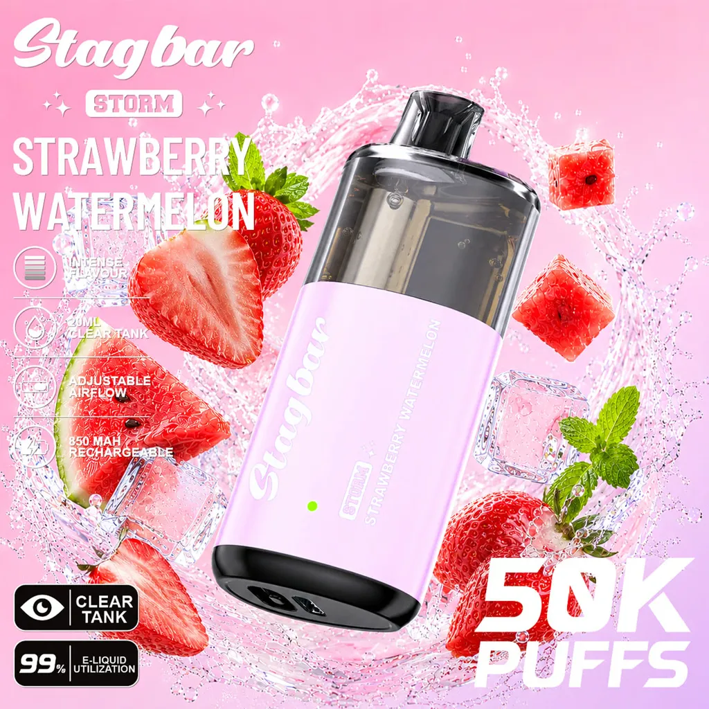 imgi 129 Strawberry Watermelon Vivivapes STAG BAR Storm 50000 Puffs Stagbar 50k Disposable Vape 20ml Clear Tank EU Stock