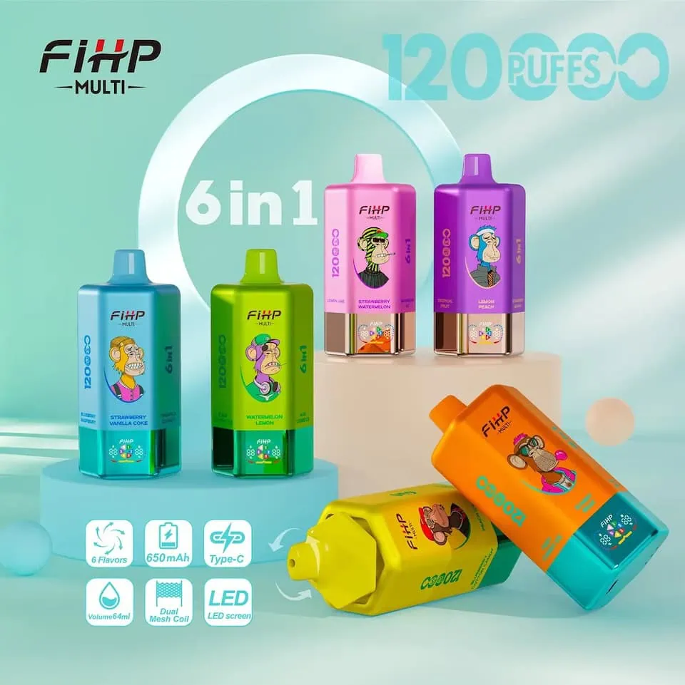 Newest FIHP 120000 Puffs 120k 6 in 1 Flavors Kit 64mL 6 pods Disposable Vape Wholesale Available