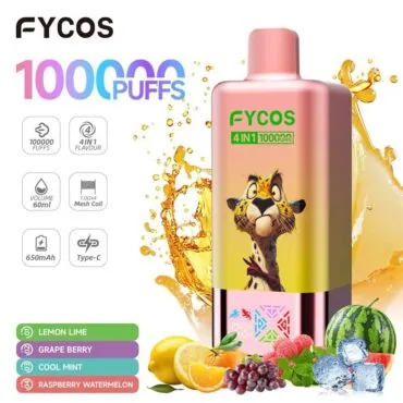 FYCOS 4 IN 1 100K Puffs Rechargeable Mesh Coil Vape Kit - 60mL Prefilled E-Cigarette