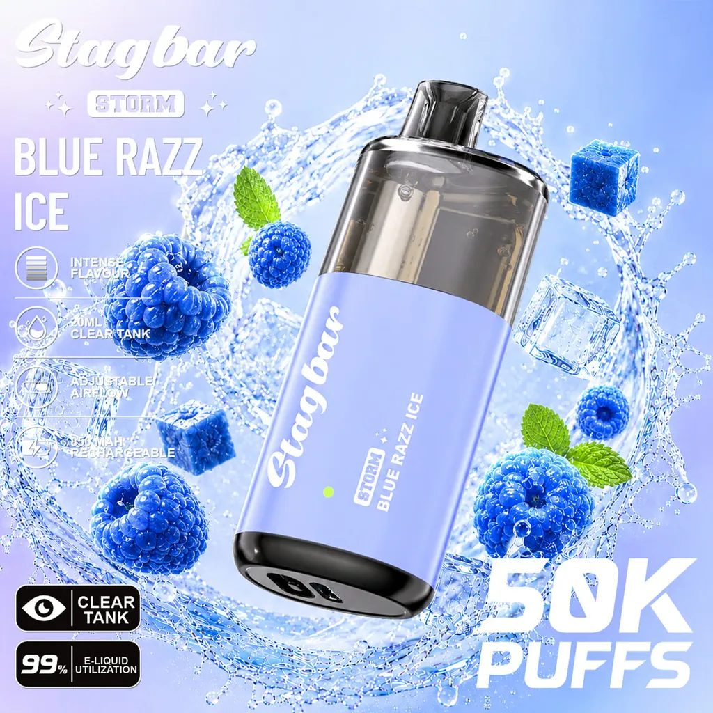 imgi 136 Blue Razz Ice 1 Vivivapes STAG BAR Storm 50000 Puffs Stagbar 50k Disposable Vape 20ml Clear Tank EU Stock