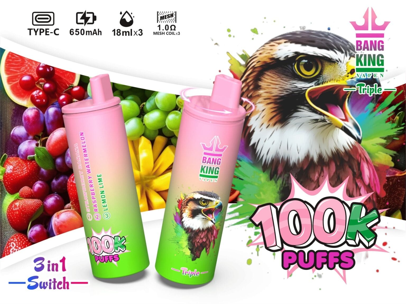 Bang King Triple 100000 Puffs 3 Tank Vape