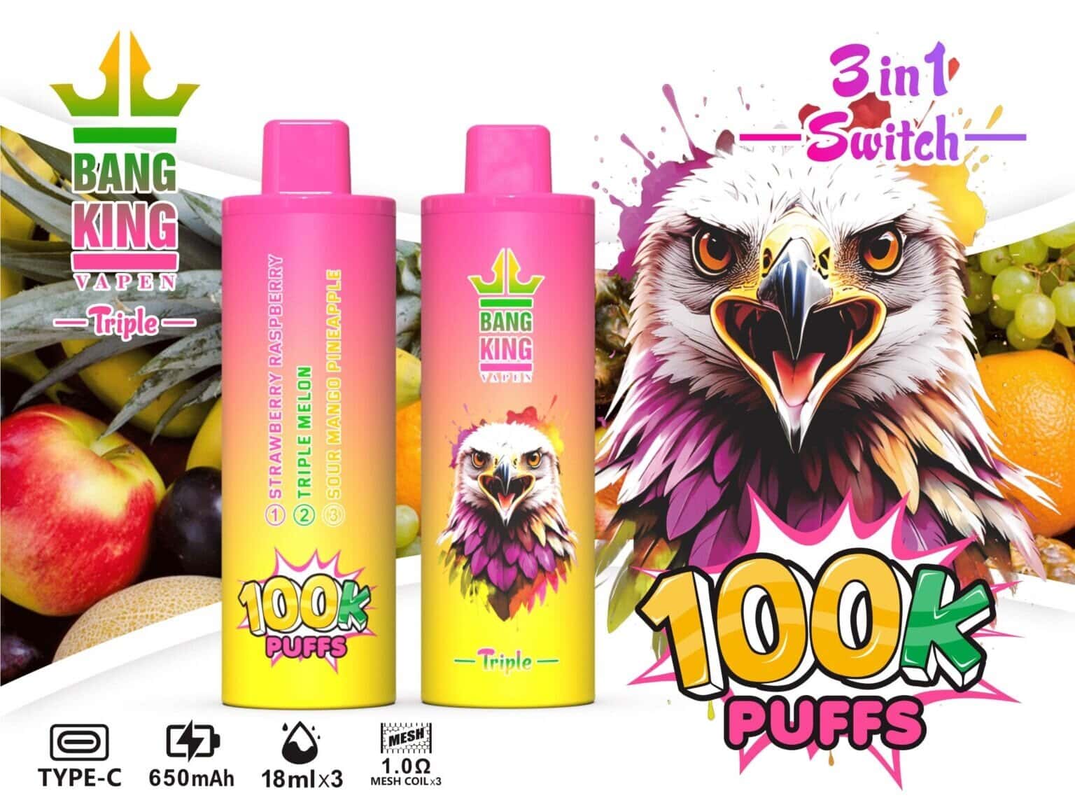 Bang King Triple 100000 Puffs 10k Disposable Vape | 54ml 3-Flavor System | 0%-5% Nicotine