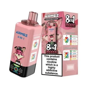 Airmez 8IN1 160k puffs vape Disposable Vape wholesale Rechargeable - 60ml E-Liquid, Mesh Coil, Type-C 10 Pack Display Box bulk