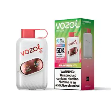 Vozol Strawberry Kiwi disposable vape with LED display and 50K puffs, ideal for vaping enthusiasts.
