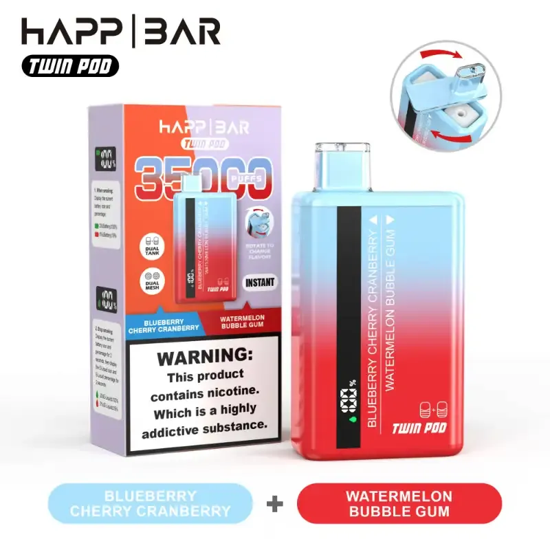 Happ Bar Twin Pod 35000 35k Puffs Rechargeable Disposable Vape (Dual 18ml Tanks, 5% Nic)