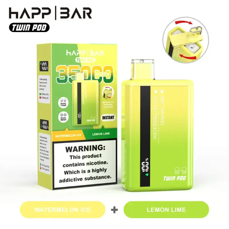 Happ Bar Twin Pod 35000 35k Puffs Rechargeable Disposable Vape (Dual 18ml Tanks, 5% Nic)