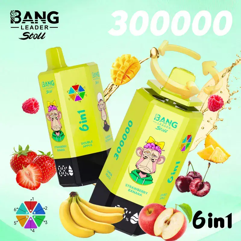 Bang Leader 300K Puffs 6 in 1 Vape | 65ml E-Liquid, 0%/2%/5% Nicotine, 12 Flavors, 650mAh Type-C Rechargeable | Wholesale Available Stoll 300000 puff
