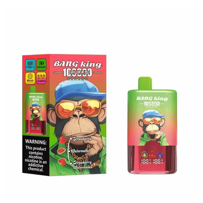 imgi 2 Bang King 100K 1 Vivivapes Bang King disposable vape with cartoon monkey design, colorful packaging, and flavor options.