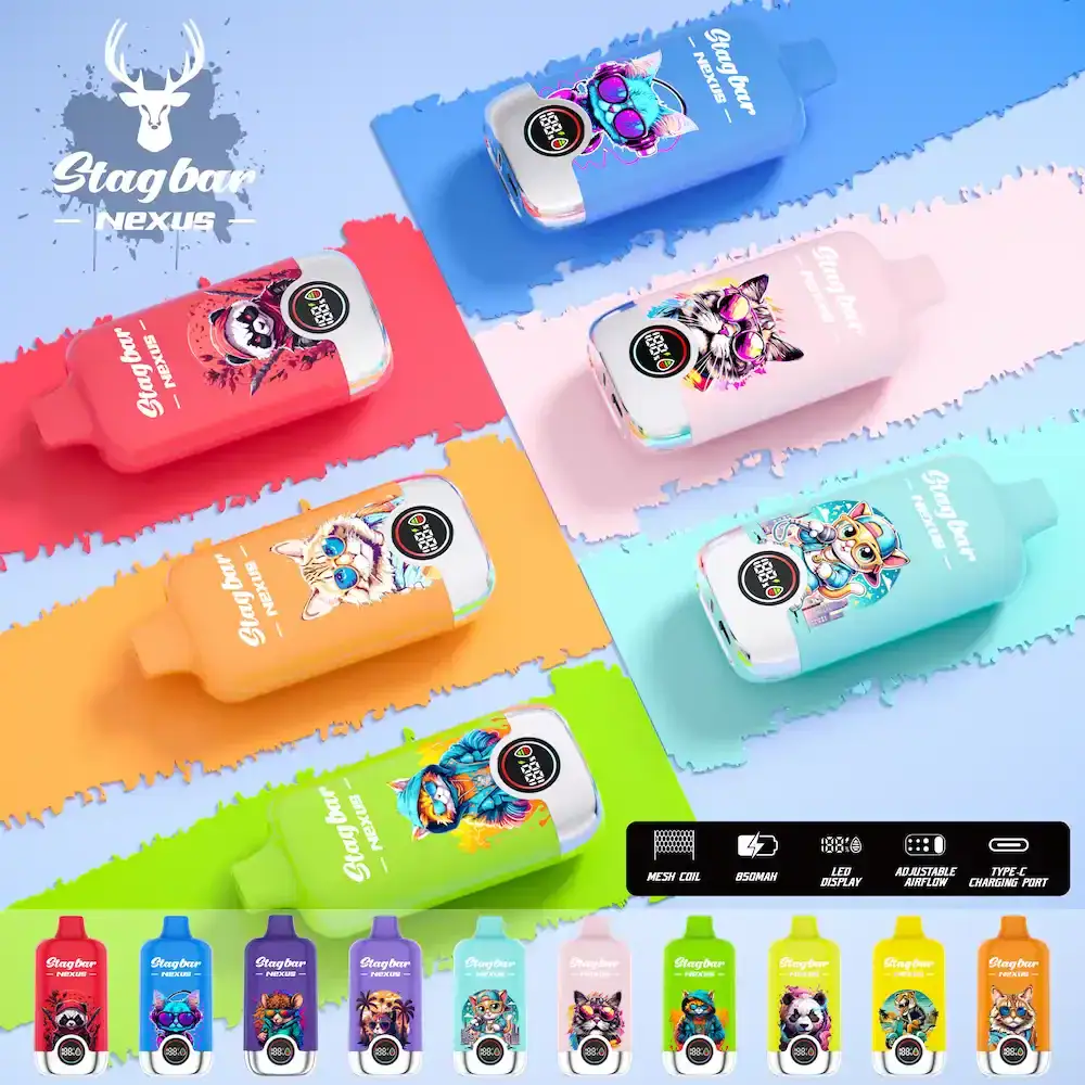 Stagbar Nexus 60000 Puffs 60k Vape: 50ML E-Liquid, 2%/5% Nicotine, 850mAh Rechargeable Battery, LED Display stag bar vaper