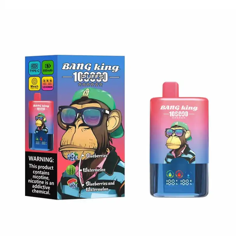 imgi 3 Bang King 100K 2 Vivivapes VIVIVAPES Bang King disposable vape with cartoon monkey design, colorful packaging, and compact devi.