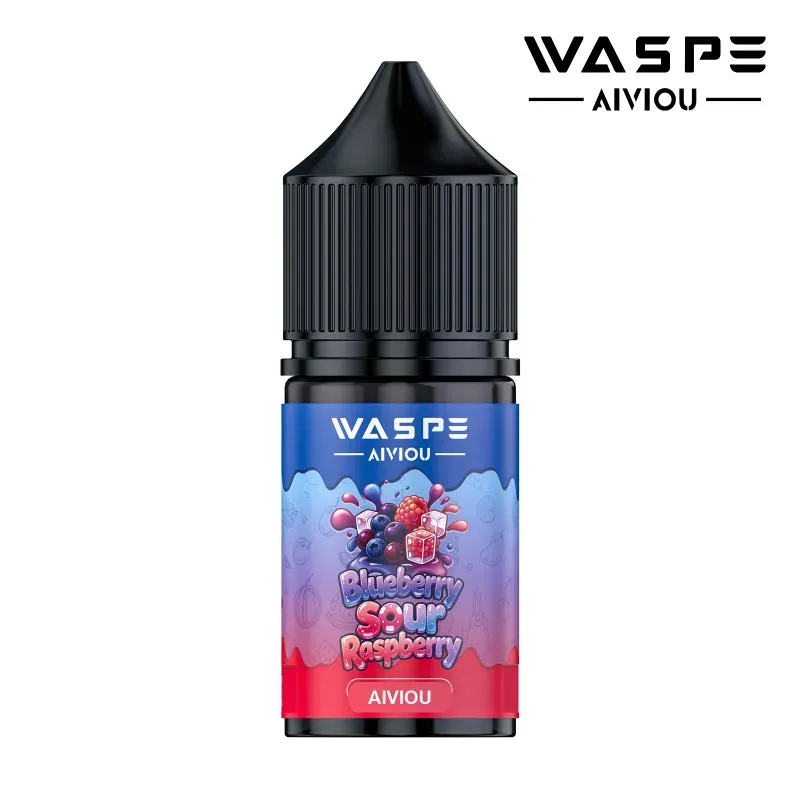 imgi 456 waspe aiviou 09 blueberry sour raspberry product image Vivivapes WASPE 30ml nic salt bottle standing next to modern refillable pod vape kit