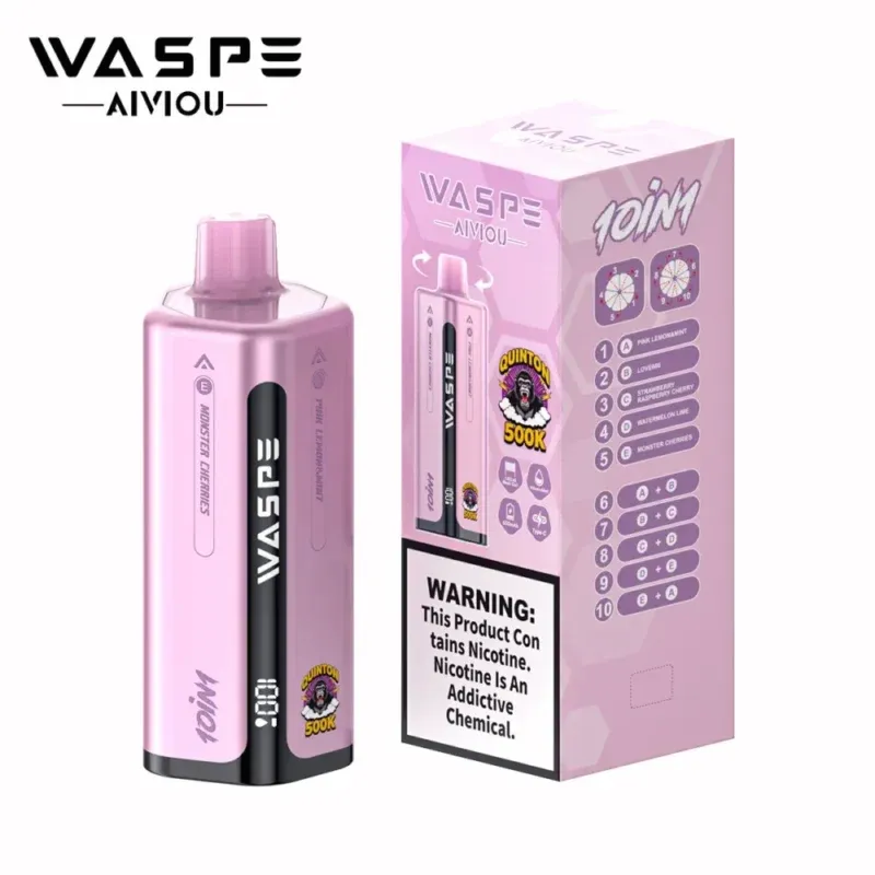 imgi 45 WASPE 10 in 1 Quinton 500K Pink Lemon Mint Love 666 Strawberry RaspberryBerries Cola Ice Cherry Watermelon Lime Monster Cherries 800x800 1 Vivivapes WASPE 10 in 1 Quinton 500K vape compared with Vapsolo Quads 80K for puff capacity