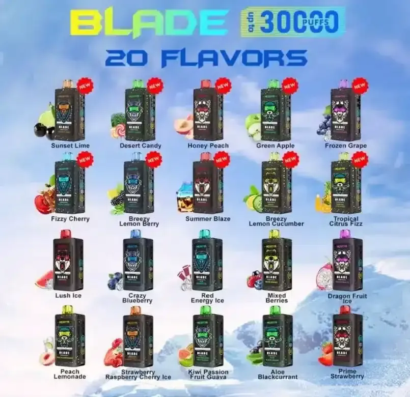 Multi-flavor lineup showing flavor choices for the Merry Mi Blade 30k puffs.
