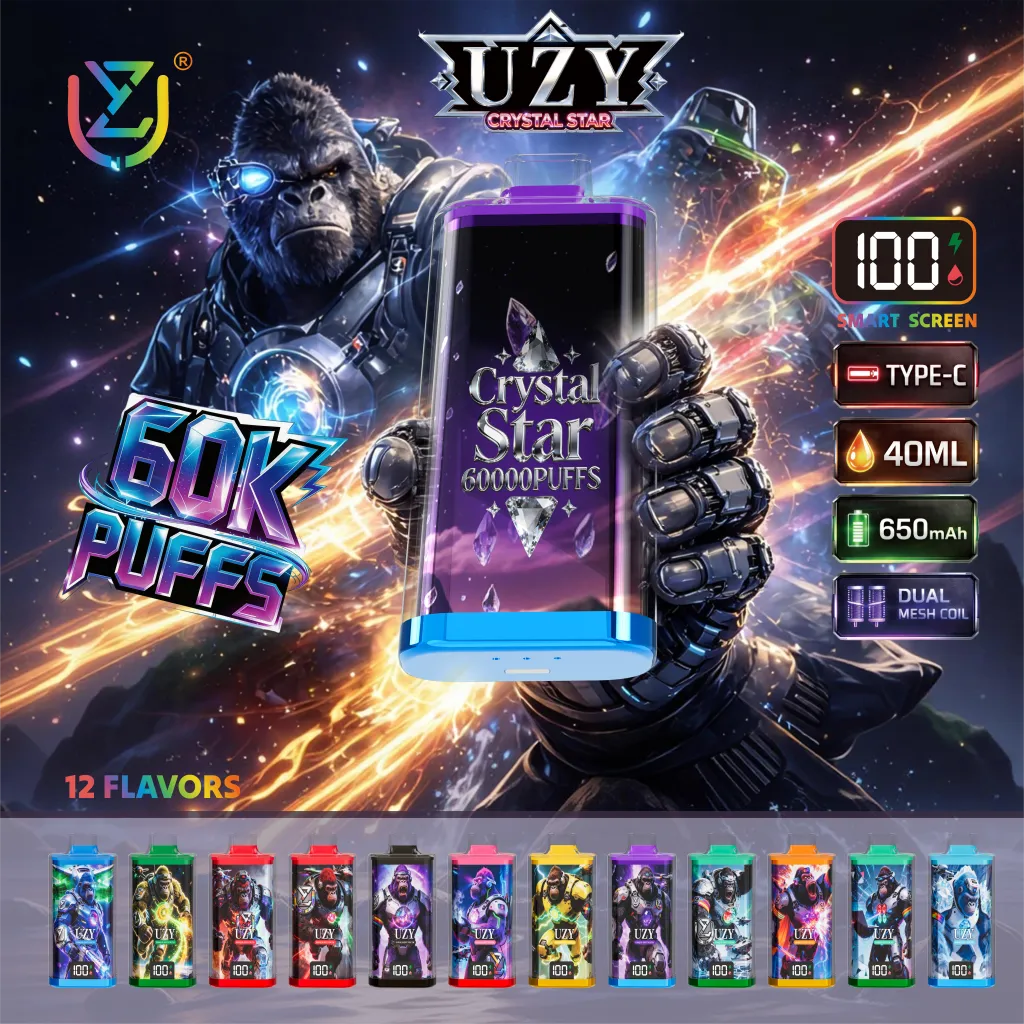 smart LED display on UZY Crystal Star showing battery and e-liquid level