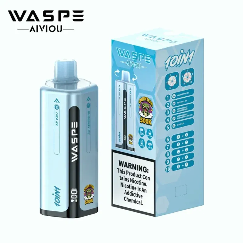 imgi 48 WASPE 10 in 1 Quinton 500K Blueberry Ice Red Bull Ice Strawberry Watermelon Strawberry Raspberry Cherry Cola Ice 800x800 1 Vivivapes WASPE Quinton 500K multi flavor vape compared with Vapen Flow 4000 disposable vape