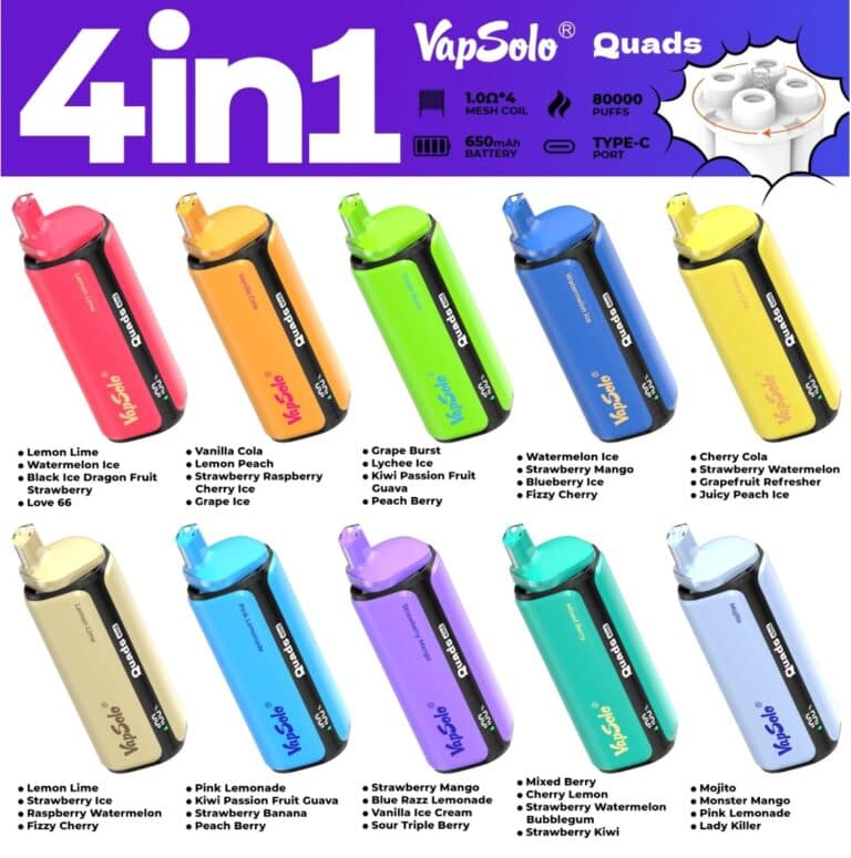 Vaps Raps Vapsolo Quads 80K Puffs 80000 Eldobható Vape 4 az 1-ben Többízű ...