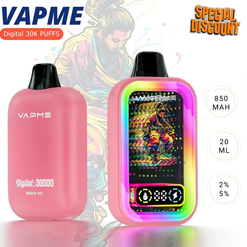 VAPME DIGITAL 30k mirror digital display disposable vape front view