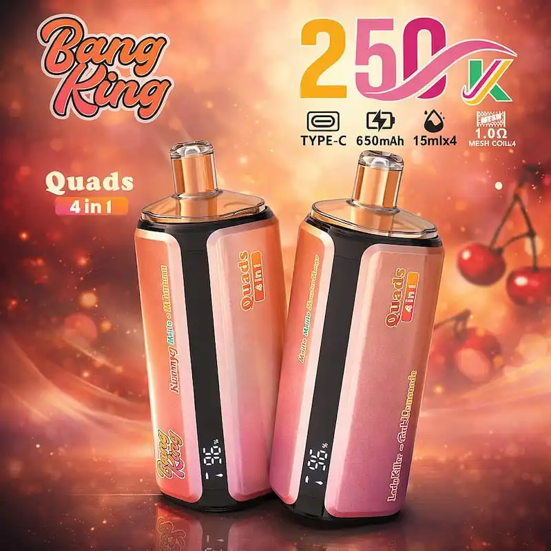 Nieuwste BANG KING 250K Oplaadbare Wegwerp Vape 4-in-1 Quads | 250000 Trekjes | 60ml E-liquid | Mesh Coil Groothandel